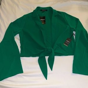 Front Tie Crop Top Emerald Green